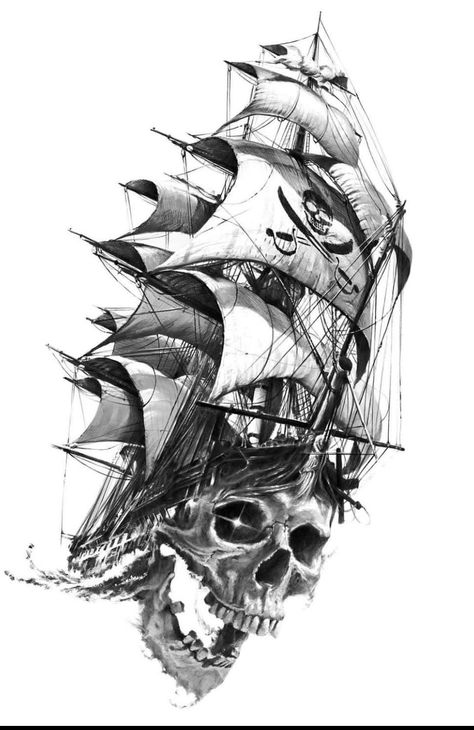 Shipwreck Tattoo, Kurt Tattoo, Pirate Ship Drawing, Ship Tattoo Sleeves, Pirate Skull Tattoos, Pirate Ship Tattoos, Nautical Tattoo Sleeve, Ship Sketch, Pirate Ship Tattoo