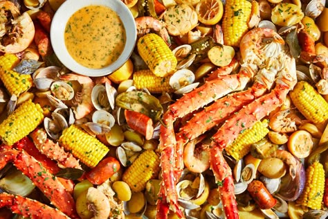 Seafood Boil with Cajun Seasoning Seafood Boil Seasoning, Cajun Boil, Seafood Boils, Cajun Seafood Boil, Cajun Seafood, Seafood Boil Recipes, Creole Cooking, Spiced Butter, King Crab Legs