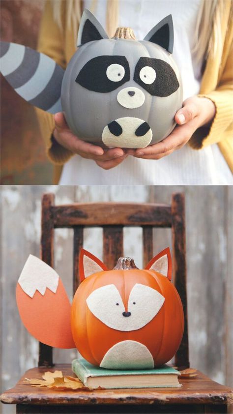 50+ Best no carve Pumpkin decorating ideas. Make easy Halloween crafts for kids & adults, & creative fall & Thanksgiving decor with pumpkins! Animal Pumpkin, Easy Pumpkin Decorating, Creative Pumpkin Painting, Creative Pumpkin Decorating, Pumpkin Decorating Contest, No Carve Pumpkin Decorating, Disney Pumpkin, Pumpkin Painting Ideas, Halloween Pumpkin Designs