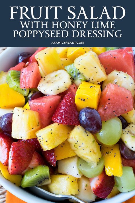 Easter Fruit Salad, Brunch Fruit Salad, Poppy Seed Fruit Salad, Homemade Fruit Salad, Tropical Fruit Salad Recipe, Mixed Berry Dessert, Poppyseed Salad Dressing, Salad With Honey Lime Dressing, Fruit Salad With Honey