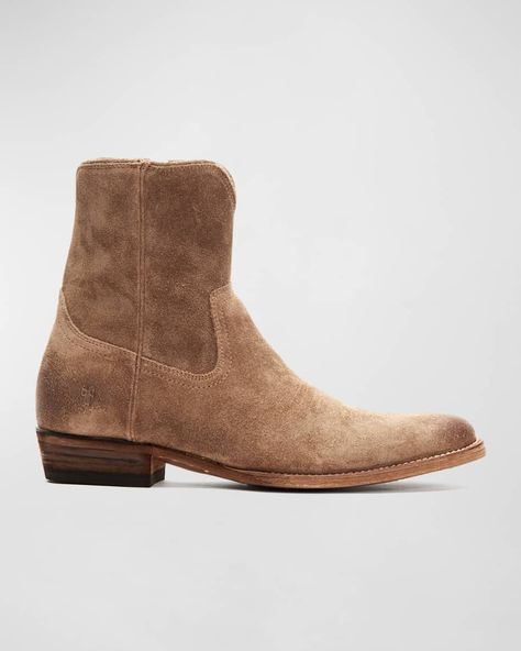 Get free shipping on Frye Men's Austin Suede Inside Zip Boots at Neiman Marcus. Shop the latest luxury fashions from top designers. Men’s Western Fashion, Western Style Boots, Western Boots For Men, Men’s Boots, Frye Boots, Shoe Company, Boots Fall, Designer Boots, Mens Casual Outfits