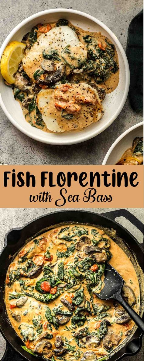 Indulge in the scrumptious flavors of Fish Florentine with Sea Bass – a delectable dish that combines pan-fried fish fillets resting on a medley of spinach and various veggies, all crowned with a velvety sauce. This recipe is easily adapted to your family's taste buds! Sage Fish Recipes, Corvina Sea Bass Recipes, French Fish Dishes, Seabass Dishes, Fish Spinach Recipes, Easy Sea Bass Recipes, Sea Bass Dishes, Winter Fish Dishes, Cod Florentine Recipe