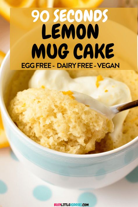 Lemon Cake For One, Vegan Lemon Mug Cake, Mug Cakes Without Eggs, Vegan Mug Cakes Microwave, Egg Free Mug Cake Microwave, No Bake Mug Cake, Gluten Free Mug Cake Recipe, Eggless Mug Cake Recipe, Healthy Lemon Desserts Easy