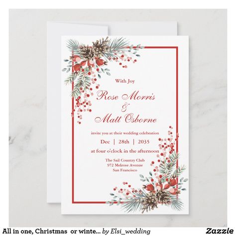 All in one, Christmas or winter wedding Invitation Xmas Wedding Invitations, Rustic Christmas Wedding Invitations, Wedding Invitation Christmas Ornament, Watercolor Winter Wedding Invitations, Winter Wedding Invitations Snowflake, Christmas Wedding Invitations, Wedding Reception Invitations, Reception Invitations, Winter Wedding Invitations