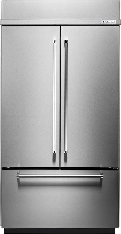 Shop KitchenAid 24.2 Cu. Ft. French Door Built-In Refrigerator Stainless steel at Best Buy. Find low everyday prices and buy online for delivery or in-store pick-up. Price Match Guarantee. Kitchenaid White Appliances, Panel Ready Refrigerator, Kitchenaid Refrigerator, Counter Depth French Door Refrigerator, French Buildings, Steel French Doors, Refrigerator Brands, Smart Refrigerator, Slide Out Shelves