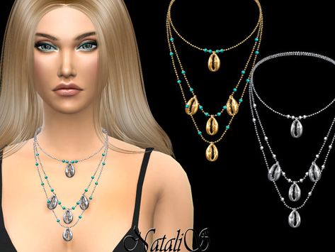 Women's Shell layered necklace by NataliS_ Ts4cc Jewelry, Neck Piercing, Tropical Accessories, Nut Bracelet, Acorn Pendant, Sims 4 Cc Folder, Sims 4 Gameplay, Athletic Accessories, Sims 4 Dresses