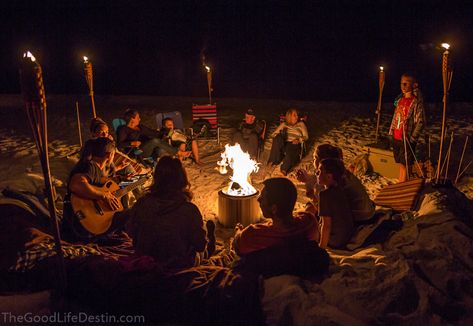 Beach Bonfire in Miramar Beach, Florida Beach Bonfire Ideas, Beach Bonfire Parties, Bonfire Ideas, Shifting Hogwarts, Miramar Beach Florida, Bonfire Pits, Beach Fire, Bonfire Party, Beach At Night