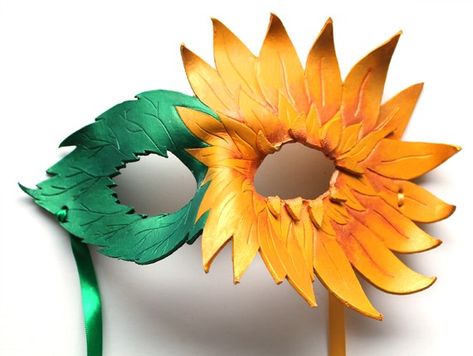 Sunflower Masquerade Mask, Masquerade Ball Masks, Flower Mask, Masks Crafts, Venetian Masks, Leather Mask, Halloween Mask, Carnival Masks, Masks Masquerade