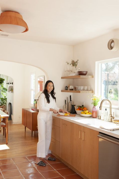 Stephanie Wong in her kitchen. Semi Custom Cabinets, Bungalow Kitchen, Saltillo Tile, Ranch Remodel, Renovation Budget, Sharpie Markers, Kitchen Redo, Custom Cabinets, Interior Inspo