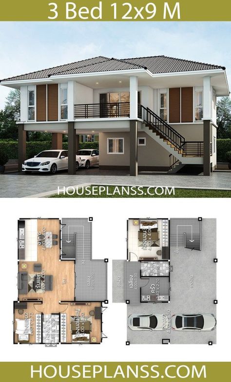 House Plans Design, Small Modern House Plans, Two Story House Design, Three Bedroom House Plan, Hanbok Traditional, House Plans With Photos, 2 Storey House Design, Duplex House Plans, Simple House Design