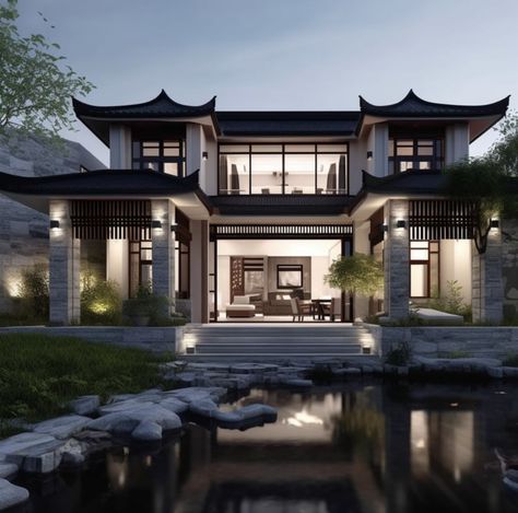 Korean House Exterior, Modern Asian House, Japanese Mansion, Old Money House, Chinese Courtyard, Asian House, Ancient Chinese Architecture, Mansion Exterior, Japanese Style House