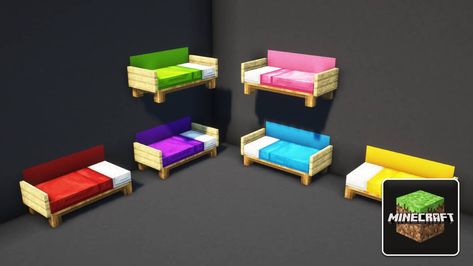 Minecraft Lounge Chair, Minecraft Seating Ideas, Couch Design Minecraft, Couch Ideas Minecraft, Mincraft Couches Ideas, Sofa Ideas Minecraft, How To Make A Couch In Minecraft, Minecraft Sofa Design, Minecraft Seating