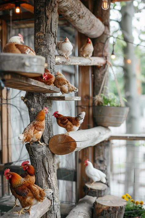 17+ Genius Chicken Roost Ideas for Cozy Nights : You Can’t Resist! - ChickenRise Perches For Chickens, Roosting Boxes For Chickens, Chicken House Roost Ideas, Chicken Perch Ideas Branches, Chicken Pin Ideas, Fun Things To Put In A Chicken Run, Silo Chicken Coop Ideas, Inside Chicken Run Ideas, Chicken Coop Tire Ideas