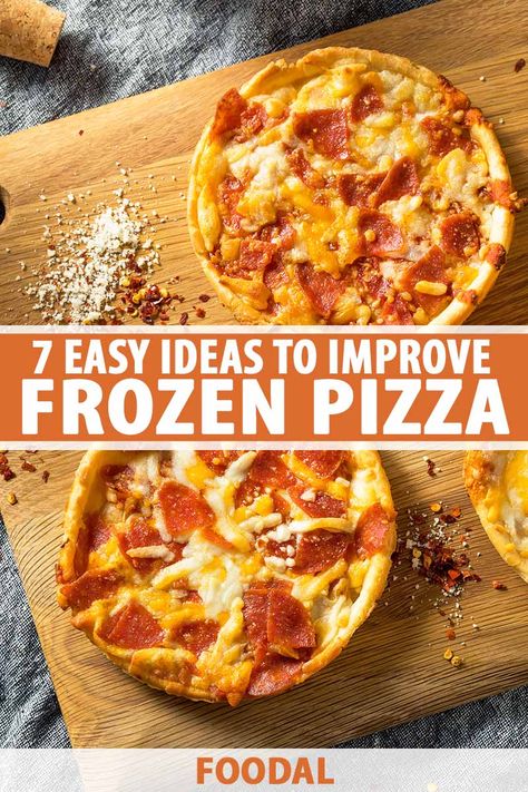 Frozen pizza is a useful staple to keep on hand. Think of it as a blank canvas. When guests surprise you with a visit, you can tweak it with simple combinations of add-ons. Read on for 7 easy ways to take ordinary frozen pizza in new and exciting directions, now on Foodal. #frozenpizzatoppings #whatsfordinner #foodal Frozen Pizza Recipe, Frozen Pizza Hacks, Pizza Calzone Recipe, August Meals, Calzone Recipes, Cooking Knowledge, Pizza Hacks, Cheese Pizza Recipe, Calzone Recipe