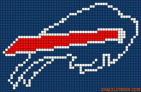 Alpha Friendship Bracelet Pattern #8040 - BraceletBook.com Buffalo Bills Cross Stitch Pattern, Buffalo Bills Perler Beads, Perler 3d, Buffalo Bills Logo, Bills Logo, Graph Patterns, Native Beading Patterns, Plastic Canvas Ornaments, Perler Bead Templates