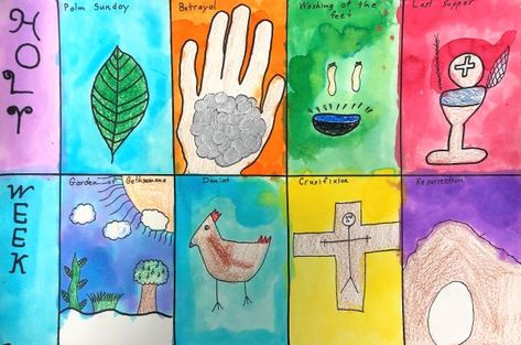 Holy Week Art Project for Lent for kids - Leah Newton Art Easter Art 3rd Grade, Lent Art Projects, Lent Art Projects For Kids, Lent For Kids, Holy Week For Kids, Lent Art, Lent Kids, Christian Easter Art, Holy Week Activities