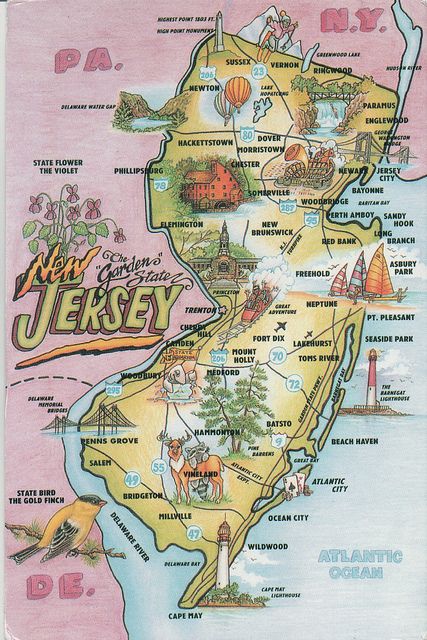 Points of Interest Map of New Jersey: The Garden State.                                              By hippofairy, via Flickr. Wildwood Nj, Jersey Girl, Cape May, Atlantic City, Jersey City, Jersey Shore, Ocean City, Us Map, New Yorker