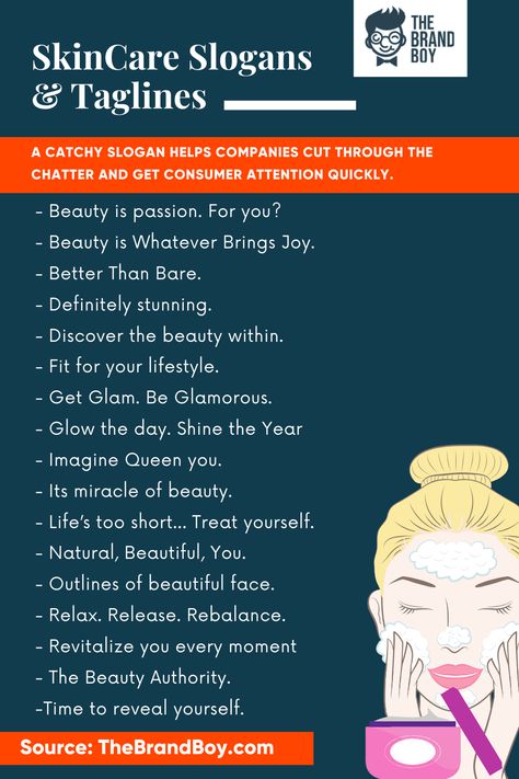 185+ Best Skincare Slogans & Taglines | thebrandboy Skincare Caption Ideas, Skincare Slogan Ideas, Makeup Slogans Ideas, Skincare Tagline, Logo Slogan Design Ideas, Beauty Slogans Ideas, Skincare Slogan, Skincare Name Ideas Skin Care, Skincare Brand Name Ideas