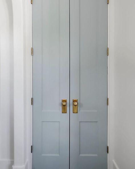 Colonial Doors Interior, Sw Online Paint Color, Sherwin Williams Online, April Tomlin, Blue Interior Doors, Paneled Walls, Photo Moment, Blue Doors, Dream Dream