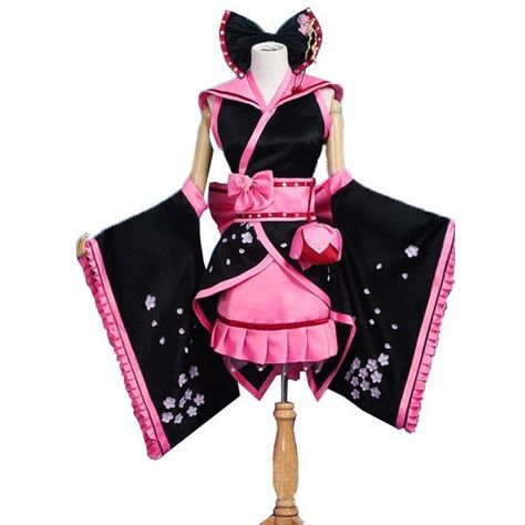 Sakura Kimono, Pink Halloween Costumes, Black Sakura, Kingdom Hearts Cosplay, Cosplay Halloween Costumes, Kimono Cosplay, Role Play Costume, Miku Cosplay, Pink Kimono