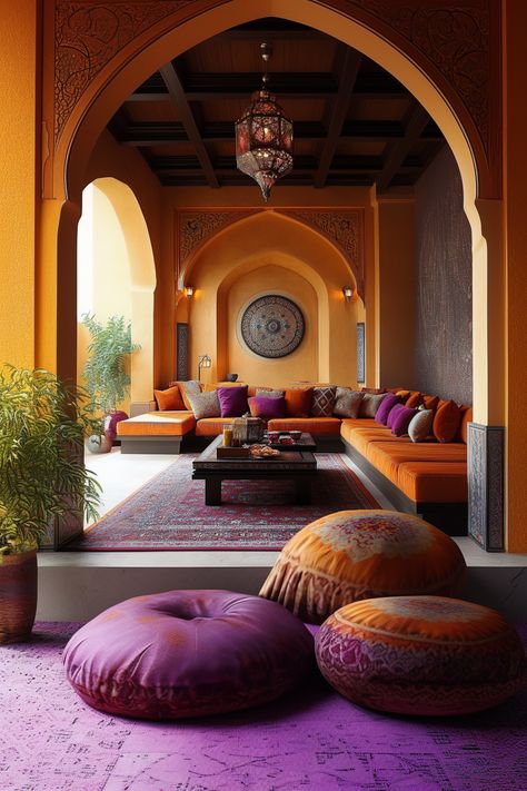 Dive into a vibrant Moroccan-inspired lounge, perfect for relaxation and gatherings. The rich colors and intricate details create an inviting atmosphere. #MoroccanDecor #InteriorDesign #CozyCorners #HomeVibes Moroccan Interior Design Living Room, Moroccan Interior Design, Moroccan Lounge, Moroccan Interiors, Moroccan Decor, Rich Colors, Living Room Inspiration, Intricate Details, Rich Color