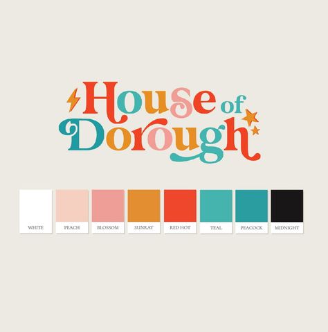 House Of Dorough, Retro Color Palette Canva, Self Love Color Palette, Retro Logo Color Palette, Font Color Palette, Pastel Primary Colors, Bright Logo Color Palette, Vintage Branding Design Color Palettes, Bright Logo Design Inspiration