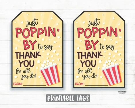 Appreciation & Gift Tags – Rainy Lain Designs Popcorn Gift Tag, Welcome Back Gifts, Appreciation Gifts Diy, Staff Appreciation Gifts, Popcorn Gift, Appreciation Ideas, Nursing Teacher, Employee Appreciation Gifts, Free Gift Tags