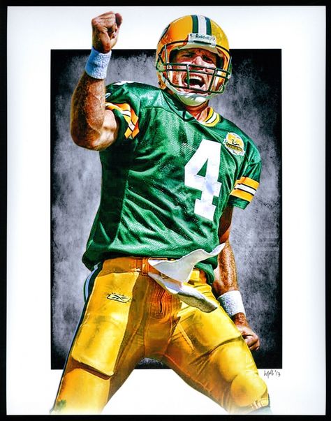 Brett Favre Packers Limited Edition 11x14 Signed Art Print by Jeff Lang (Artist Proof #2/3) at PristineAuction.com Green Bay Packers Art, Nfl Art, Hamilton Art, Nfl Football Art, Brett Favre, Packers Football, Football Art, Custom Canvas Prints, School Football