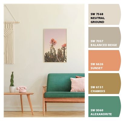 Sherwin Williams Sunset, Sherwin Williams Sunset Paint Color, Sunset Sherwin Williams, Media Room Paint Colors, Balanced Beige, Decor Color Palette, Sherwin Williams Paint Colors, Home Decor Color, Interior Design Diy