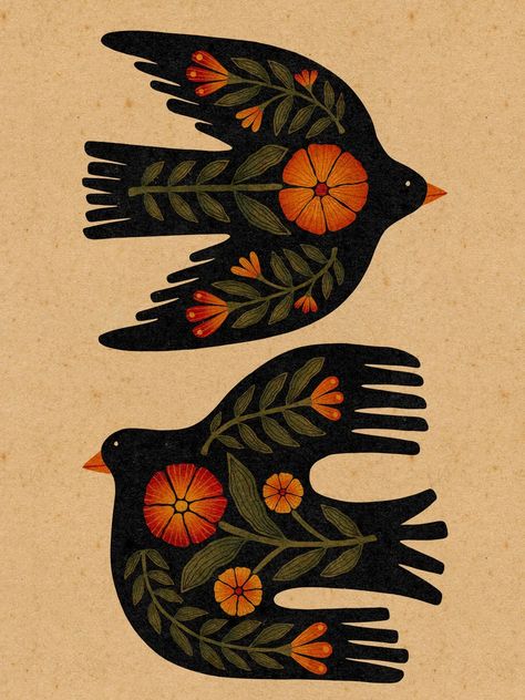 Folk Art Bird Illustration | Blackbirds Art Print | High West Wild Mid Century Folk Art, Primitive Art Folk, Wild Woman Illustration, Joyce Howard Folk Art, Southwestern Folk Art, Nature Art Print, Country Folk Art, Christian Folk Art, Russian Folk Art Illustration