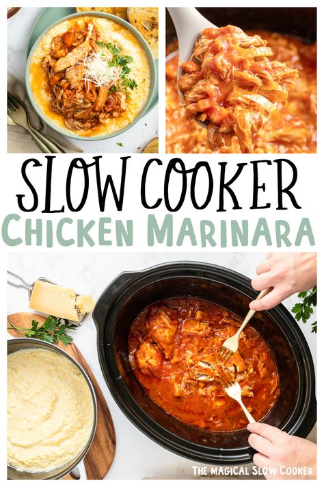 Slow Cooker Chicken Marinara {with Polenta} Crockpot Chicken Marinara Recipes, Chicken And Marinara Recipes Crock Pot, Slow Cooker Chicken Marinara, Crockpot Chicken With Marinara Sauce, Marinara Chicken Crockpot, Chicken Marinara Crockpot, Crockpot Chicken Marinara, Raos Marinara Recipe, Baked Chicken Marinara