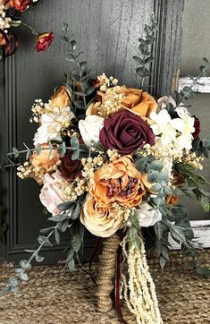 Fall Inspired Wedding Bouquets, Muted Fall Wedding Flowers, Fall Rose Bouquet, Fall Bride Bouquets, Western Wedding Bouquets, Southern Wedding Flowers, Flower Bride Bouquet, Wooden Bouquet, Ivory Hydrangea