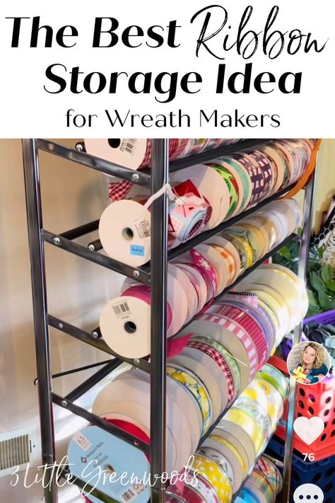 Ribbon Holders Diy, Ribbon Storage Racks, Organizing Ribbon In Craft Room, Ribbon Holder Diy How To Make, How To Store Ribbon Spools, Store Ribbon Organizing Ideas, Ways To Store Ribbon Rolls, Ways To Store Ribbon In Craft Room, How To Store Ribbons Storage Ideas Diy