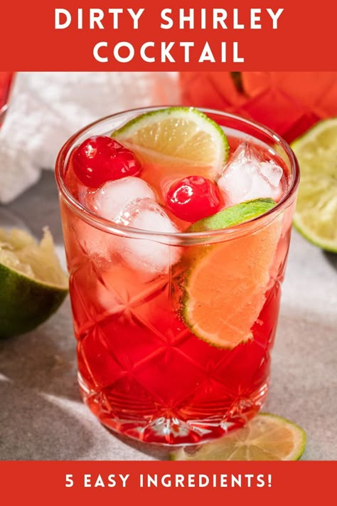 This refreshing Dirty Shirley Cocktail is made with only 5 ingredients for the best Summer cocktail! If you are looking for the perfect recipe on how to make a dirty shirley drink, then you will love this Shirley Temple cocktail. Easy Refreshing Cocktails, Alcoholic Shirley Temple, Dirty Shirley Recipe, Shirley Temple Recipe, Cocktails Made With Vodka, Shirley Temple Drink, Dirty Shirley, Foodgawker Recipes, Best Summer Cocktails