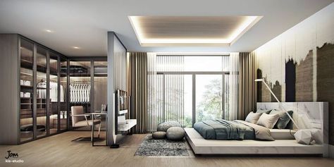 Pin on bed room | Luxury bedroom master, Interior design bedroom ... Bedroom With Partition, Bedroom Walkin Closet, Master Interior Design, Room Luxury Bedroom, Long Bedroom, Bedroom Ideas Dark, Huge Bedrooms, Closet Aesthetic, Bedroom Layout