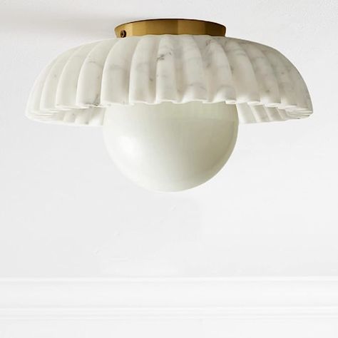 Flush Mount Brass Light, Marble Ceiling Light, Laundry Room Chandelier, Fluted Marble, Front Hallway, Closet Remodel, Remodel Inspiration, Flush Mount Lights, Round Chandelier