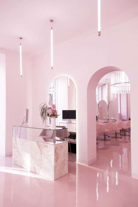 THE MOST INSTAGRAMEABLE BEAUTY SALON – AARB Magazine Desain Salon Kuku, Beauty Bar Salon, Pink Salon, Salon Interior Design Ideas, Nail Salon Interior Design, Beauty Salon Interior Design, Nail Salon Interior, Hair Salon Interior, Interior Design Pictures