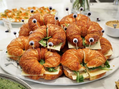 Crab Croissants, Costco Croissants, Nautical Baby Shower Food, Crab Sandwiches, Nautical Food, Kids Luau, Sea Party Food, Mermaid Birthday Party Food, Finger Foods For Kids