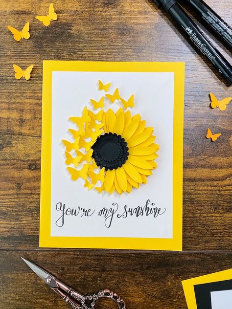 SVG Digital Template Greeting Card Paper Butterflies - Etsy Butterflies Paper, Paper Sunflowers, Sunflower Cards, Greeting Card Craft, Paper Flower Crafts, Flower Craft, Bday Cards, Paper Butterflies, Fall Craft