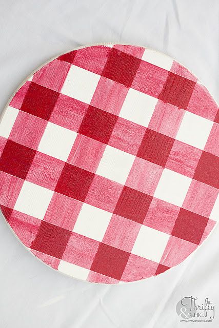 How To Paint Buffalo Plaid On Wood, Paint Plaid, Diy Buffalo Plaid Decor, How To Paint Buffalo Plaid, How To Paint Gingham Pattern, How To Paint Plaid, How To Paint Plaid Pattern, Red And White Christmas Decor Diy, Buffalo Check Christmas Decor