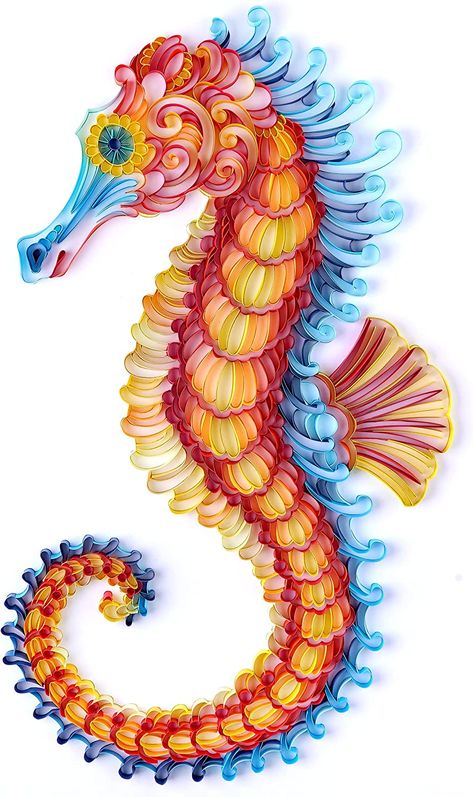 16*20-inch Seahorse, Exquisite DIY Paper Filigree Painting Kits Quilling Tools, Home Room Wall Art Decor Best Gifts(Basic) Elephant Quilling Paper Art, Quilling Sea Life, Quilling Ideas Animals, Filigree Painting, Seahorse Crafts, Quilling Images, Paper Origami Flowers, Quilling Butterfly, Quilling Tools