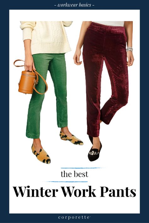 Hunting for women's winter dress pants for warm work outfits? We've rounded up our favorite options, from the cozy wool flannel trousers, to the luxurious cashmere blend pants, to the business-casual-perfect velvet pants and corduroy pants. Which pants do you wear to work when you want to look polished but be warm and cozy? Warm Pants For Women, Pants For Winter, Garnet Dress, Professional Workwear, Flannel Trousers, Women's Dress Pants, Womens Winter Dresses, Work Pants Women, Warm Pants