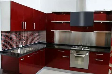 Kitchen Cabinets India, Maroon Kitchen, Parallel Kitchen Design, Red Kitchen Cabinets, Kitchen Design Small Space, Modular Kitchen Cabinets, Kitchen Cupboard Designs, Outdoor Kitchen Appliances, Modular Kitchen Designs