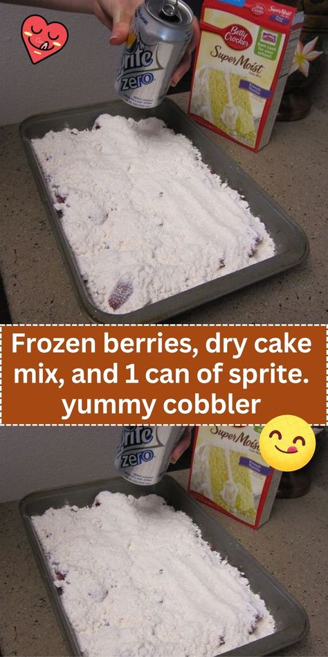 A simple, ingenious dessert using just three ingredients. Frozen berries are layered with dry cake mix, and a can of Sprite is poured over. Baked until the top is crispy and golden, it creates a delicious cobbler with minimal effort. Frozen Berry Recipes, Sprite Cake, Sprite Recipe, Mixed Berry Dessert, Sierra Mist, Fruit Cobbler Recipe, Diet Sprite, Cake Mix Cobbler, Berry Cobbler Recipes