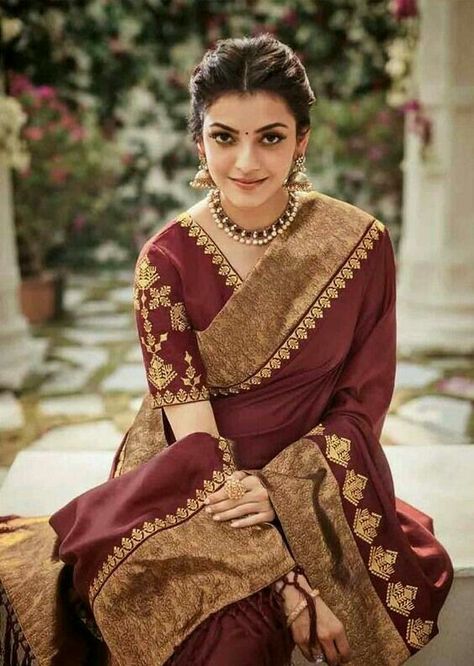 Bride Things, Sri Devi, Saree Hairstyles, Lehenga Saree Design, Indian Sari Dress, Saree Style, Cotton Saree Designs, Fancy Sarees Party Wear, Kajal Agarwal