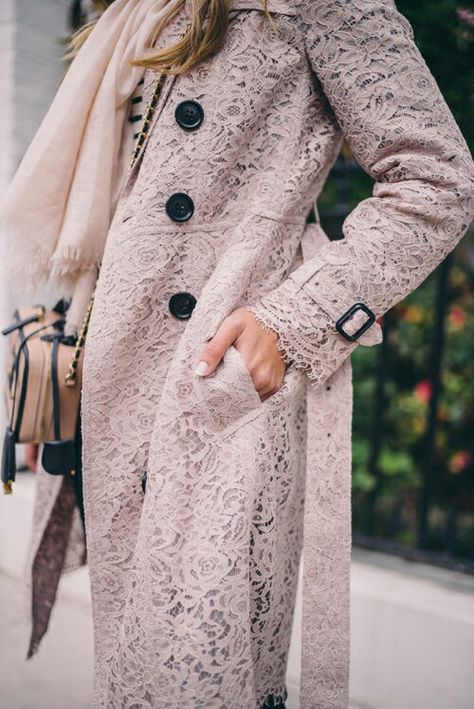 Upcoming Fashion Trends, Lace Coat, Spring Scarves, Gal Meets Glam, Vegan Fashion, Lace Fashion, High End Fashion, Pink Lace, Outfit Details