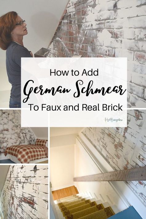 DIY German Smear/Schmear Tutorial and Video - H2OBungalow Diy German Smear, Reface Fireplace, Fake Brick Wall, Diy Brick Wall, German Schmear, German Smear, Style Examples, Fake Brick, Brick Ideas