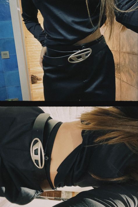 Chunky Belts Women, Big Belt Buckle Outfit, Big Buckle Belt Outfit, Big Belts Outfit Women, Buckle Outfits Women, Diesel Belt Outfit, Big Belt Outfit, Diesel Aesthetic, Grudge Outfits