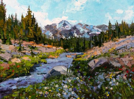 Exhibition - Garth Williams: There is a Season – TRAILSIDE GALLERIES Montana Oil Painting, Garden Of The Gods Painting, Mountain Painting Aesthetic, Impressionist Mountains, Montana Painting, Bluebird Cottage, Animal Artists, Jackson Hole Art, Mountain Flowers