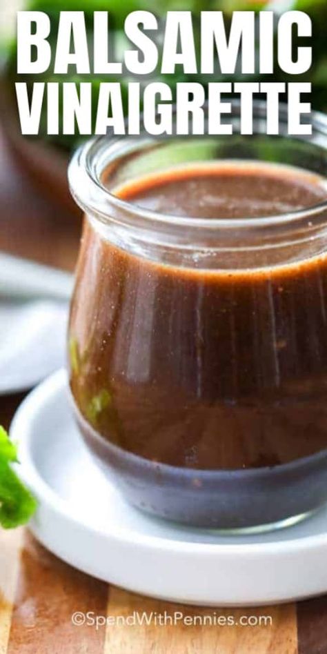 We love adding this homemade balsamic vinaigrette to salads, chicken, or dipping bread in it. It's a great balsamic dressing recipe and super easy! #spendwithpennies #balsamic #vinaigrette #balsamicvinaigtrette #balsamicdressing #saladdressing #balsamicvinegar Salads Chicken, Dipping Bread, Balsamic Dressing Recipe, Balsamic Vinaigrette Recipe, Homemade Balsamic Vinaigrette, Salad With Balsamic Dressing, Balsamic Vinaigrette Dressing, Salad Dressing Recipes Homemade, Vinaigrette Recipes